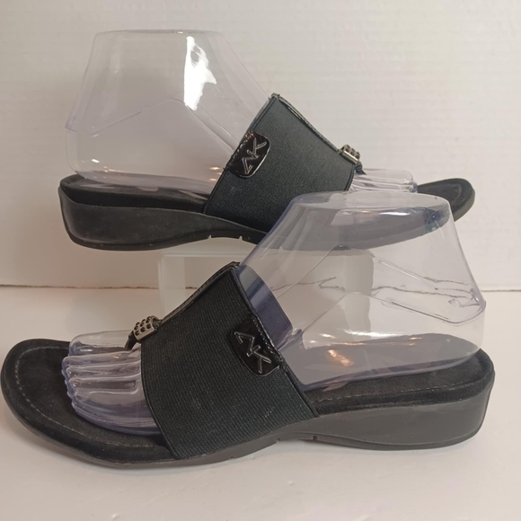 Anne Klein Shoes - Anne Klein AK Sport Women's Size‎ 7.5M Slip On Low Wedge Black Thong Sandals